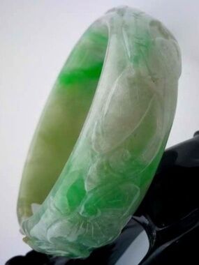 NATURE BEAUTIFUL CARVING GRADE A GREEN JADE JADEITE BRACELET BANGLE 59MM